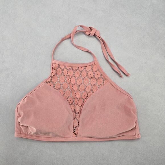 Fashion Union Pink Lace Halter Tie Swim Sports Bra Beach Bikini Top M Medium - Picture 1 of 6